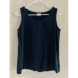 Oh My Gauze Tank Top Womens Small Blue 100% Cotton USA Minimalist Beach Coastal